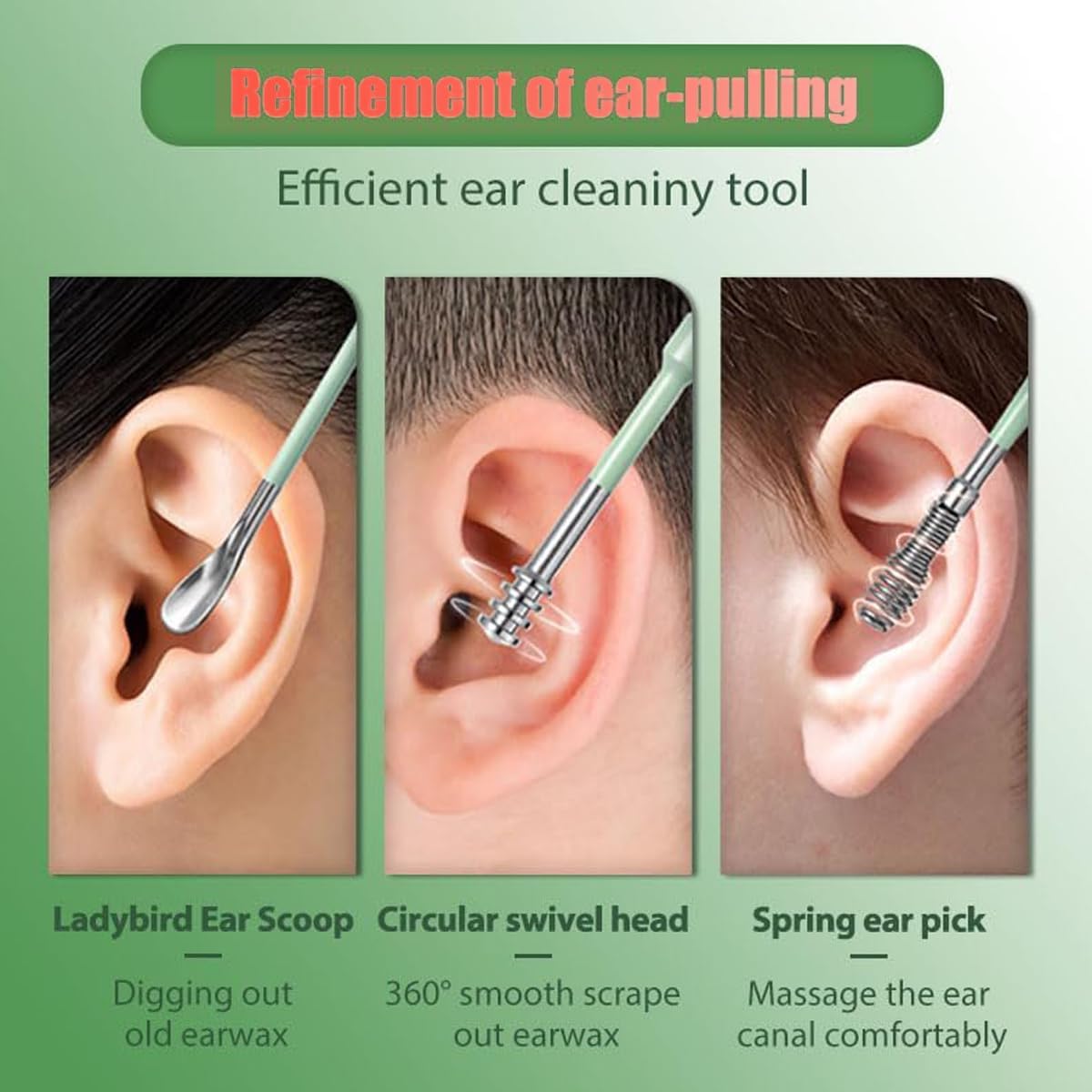 Ear Wax Cleaning Kit - 6 Pcs Ear Pick Tools - Wax Removal Kit - Ear Cleaning Tool Set - Spring Earwax Cleaner Tool for Children and Adult Multicolor