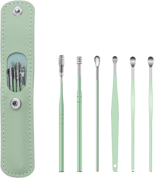 Ear Wax Cleaning Kit - 6 Pcs Ear Pick Tools - Wax Removal Kit - Ear Cleaning Tool Set - Spring Earwax Cleaner Tool for Children and Adult Multicolor