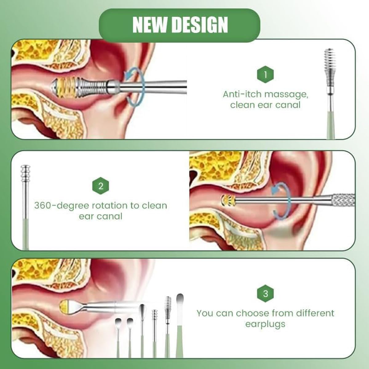 Ear Wax Cleaning Kit - 6 Pcs Ear Pick Tools - Wax Removal Kit - Ear Cleaning Tool Set - Spring Earwax Cleaner Tool for Children and Adult Multicolor