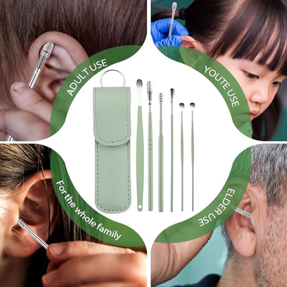 Ear Wax Cleaning Kit - 6 Pcs Ear Pick Tools - Wax Removal Kit - Ear Cleaning Tool Set - Spring Earwax Cleaner Tool for Children and Adult Multicolor