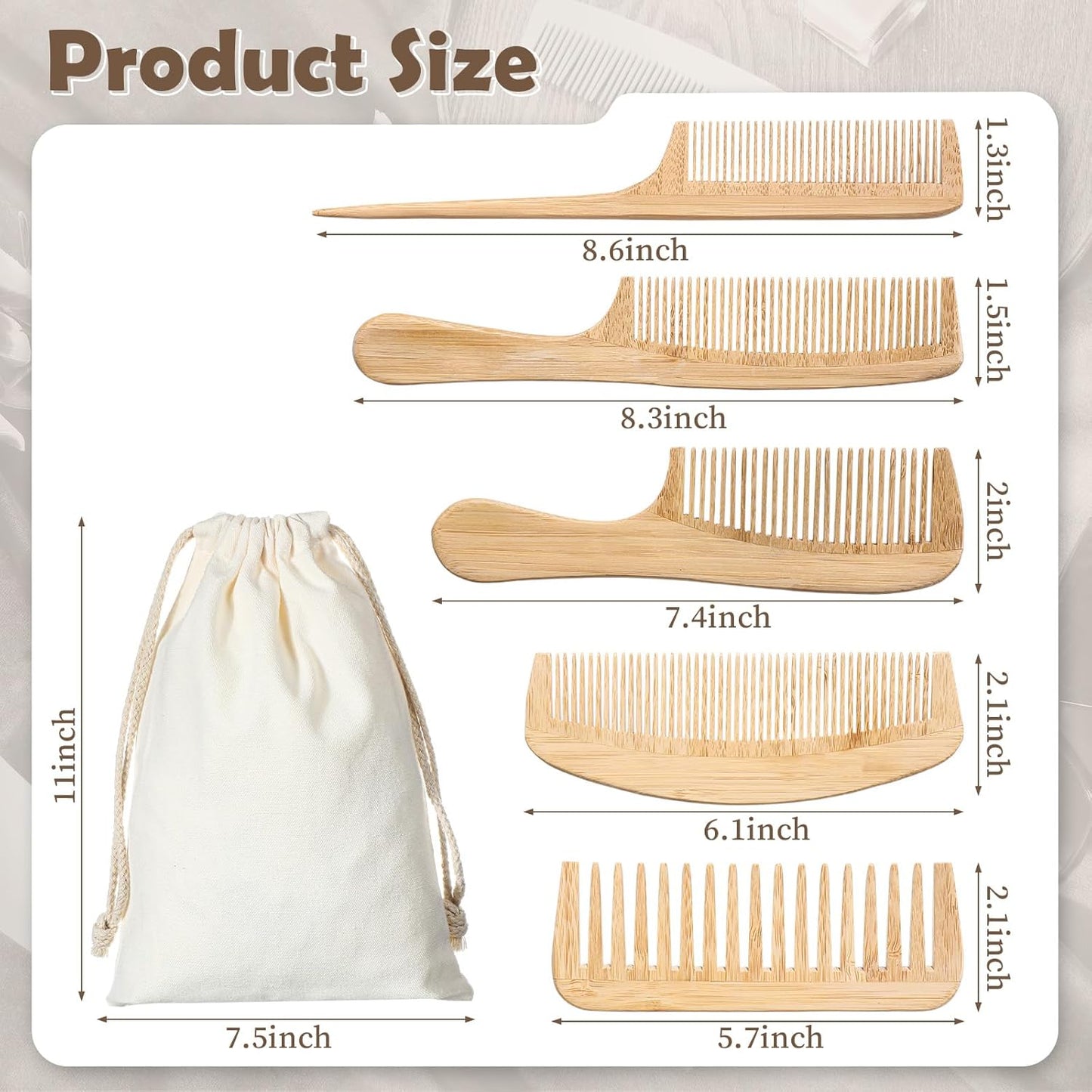 10 Pcs Natural Handmade Bamboo Comb Set Anti-static Set Includes Wide fine Tooth Rat Tail Tooth Combs for Detangling Long Short Thick Thin Curly or Wavy Hair Suitable for Both Women and Men